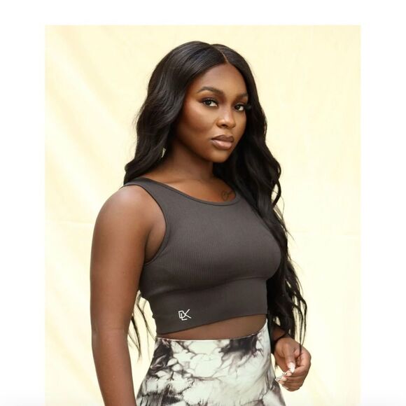 COCOA | RIBBED U-CUT CROP TOP BROWN M NWT - Picture 1 of 5
